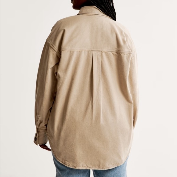 Abercrombie & fitch NWT oversized denim button up shirt light brown size medium - Picture 4 of 14